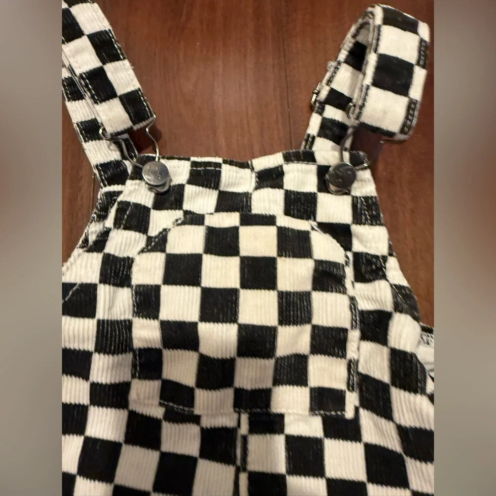 Black and White Checkered Kids Overalls - Picture 4 of 5